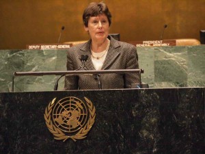 Angela Kane speaking in the United Nations General Assembly